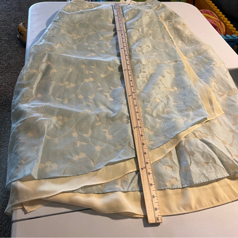 J.Jill Burnout Linen Blend Floral Overlay Midi Faux Wrap Skirt Blue Cream Size 8 - Picture 16 of 16
